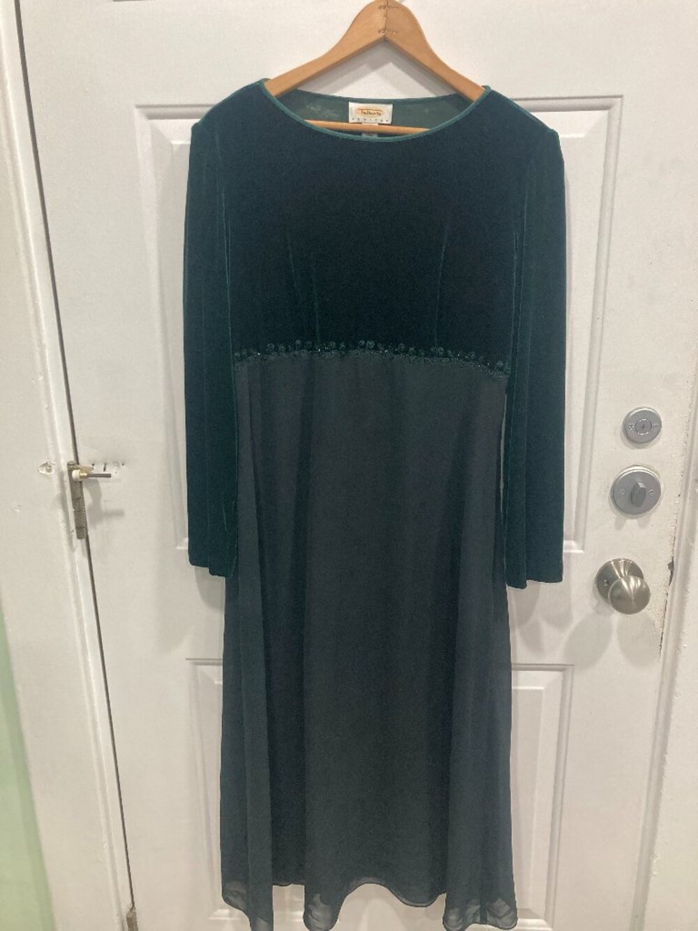 Talbots Petites Emerald Green Velvet Midi Dress Sz 12P